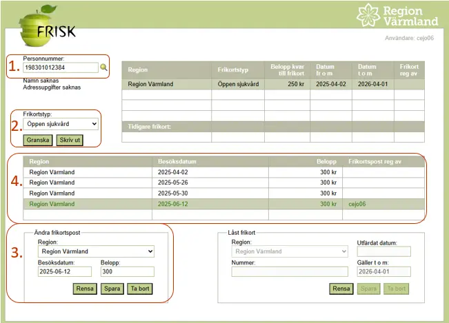 Skärmdump från FRISK