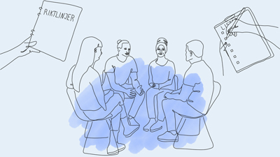 Personer diskuterar riktlinjer.