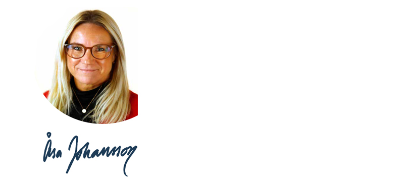 Porträtt av Åsa Johansson och hennes namnteckning.