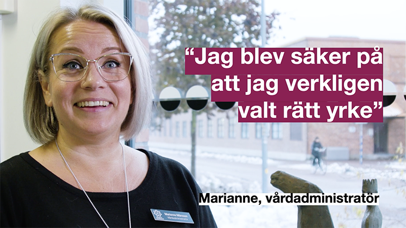 Porträttbild på Marianne Månson med texten "Jag blev säker på att jag verkligen valt rätt yrke".
