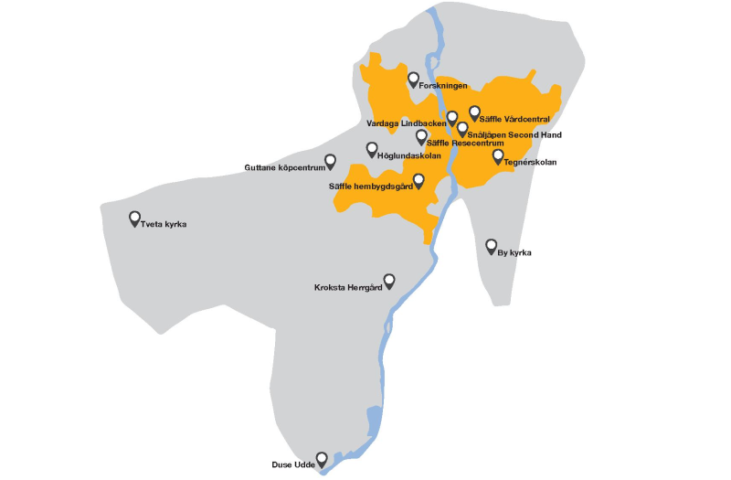 En illustrerad karta som visa området X-linjen Säffle kör. 