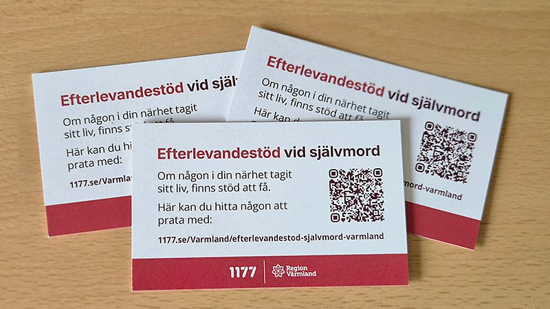 Ett kort med texten Efterlevandestöd vid självmord samt en QR-kod.