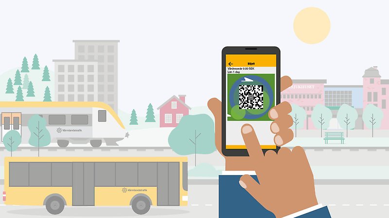 Illustration med hand som håller mobilapp